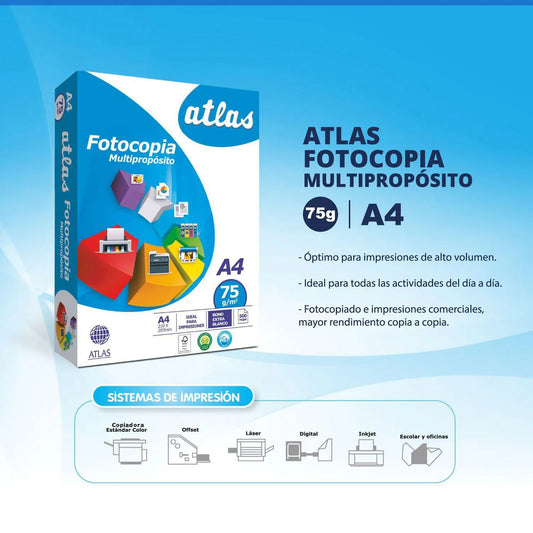 PAPEL BOND A4 ATLAS 75GR